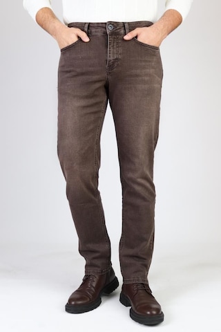 HLT Jeans Erkek Kahverengi Regular Fit Rahat Kesim Esnek Likralı Denim Jeans Kot Pantolon 001