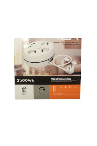 Ve-26583 3'lü 1.5 Metre Kablolu 3 Usb + Type-c Girişli Akım Korumalı Grup Priz