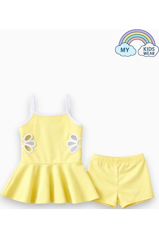 My Kids Wear Kız Çocuk Nakış Detaylı Garson Boy Mayo 5-14 Yaş 12589 Sarı