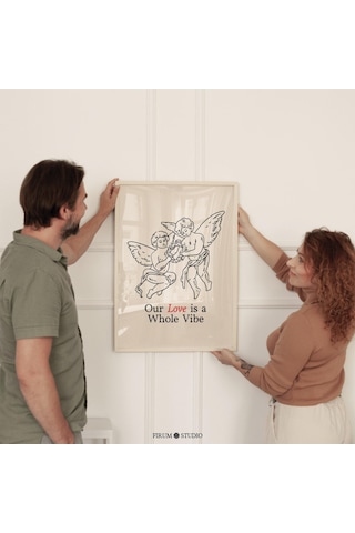 Aşkımız Bir Bütündür, Çiftler İçin Şık Sevgililer Günü Duvar Sanatı - Bej Modern Daire Dekoru