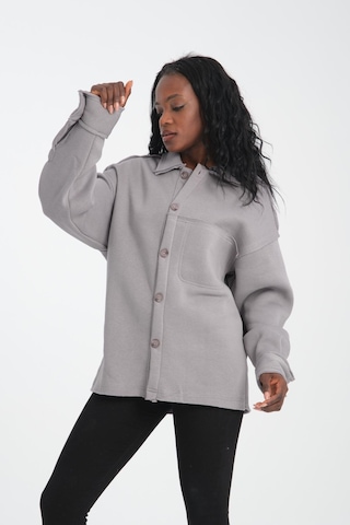 R-5750 Ceket Yaka Pis Dikişli Üç İplik Şardonlu Sweatshirt Gri