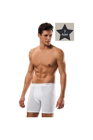 Erdem Erkek Pamuk Elastan Uzun Boxer 1470 - 3 Adet Beyaz