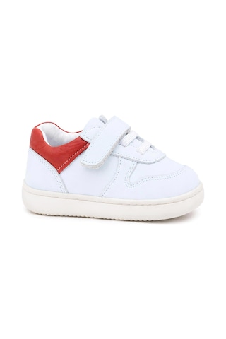 Rakerplus Bob Hakiki Deri Beyaz Nubuk Kırmızı Cırtlı Bebek Sneaker Ayakkabı