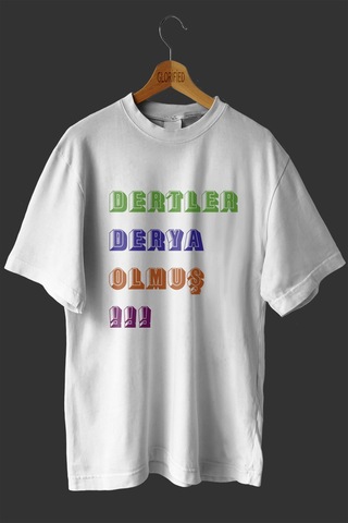 Noıssey -wed Dertler Derya Olmuş Tasarım Baskılı Oversize T-shirt Tişört Beyaz