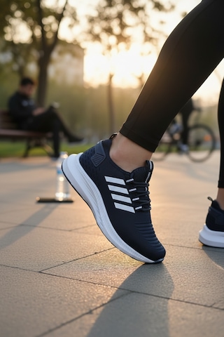 Enoch Ortopedik Ultra Hafif Şeritli Fileli Çoraplı Sneaker Spor Ayakkabı Lacivert