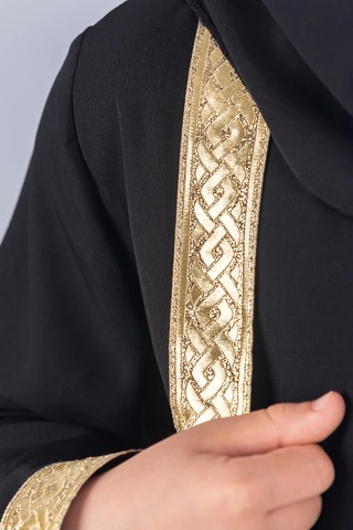 Eşarplı Ferace Medine İpek Kumaş Kız Çocuk Siyah