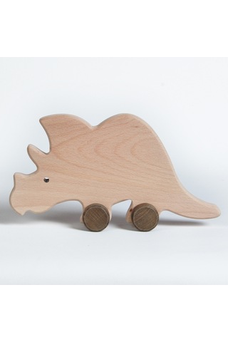 Ahşap El Yapımı Doğal Montessori Gergedan Tekerlekli Oyuncak