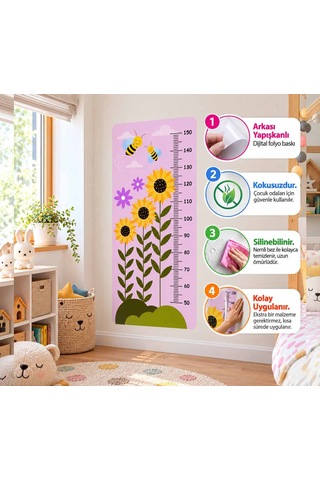 Çocuk Odası Boy Ölçer Duvar Stickerı Folyo Baskı, Dekoratif Boymetre