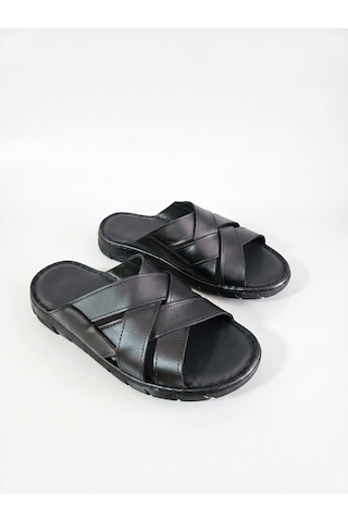 Ern Shoes İçi Dışı Hakiki Deri Ortopedik Erkek Terlik Sandalet Gri