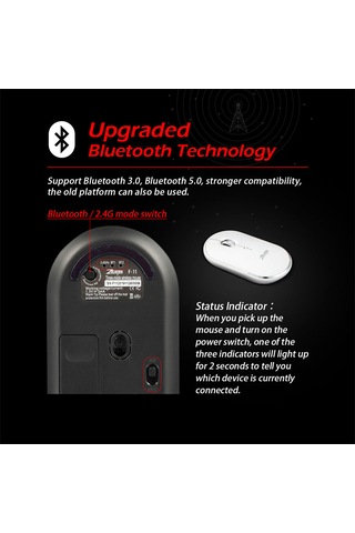 F-11 Üç Modlu Mini Kablosuz Bluetooth 2.4g 2400 Dpı Mouse Beyaz