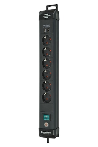 Brennenstuhl Premium Line 2xUSB 3100 mAh 6'lı Priz 3 Metre Siyah