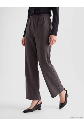 LC Waikiki Lc Waıkıkı Antrasit Loose Fit Süet Görünümlü Kadın Pantolon