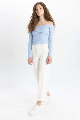 Defacto Culotte Yüksek Bel Paça Ucu Kesik Crop Jean Pantolon B5012AX24SM Ekru