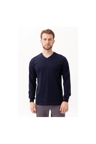 Padus V Yaka Uzun Kollu T-shirt - Rahat Kesim, İş Ve Günlük Kullanım Lacivert