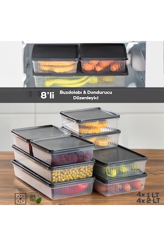 Porsima 8li Nofrost Buzdolabı Saklama Kabı Organizer Antrasit