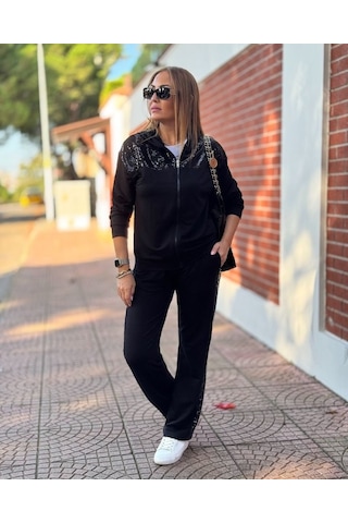 Veraura Lifestyle Kadın Iki Iplik Kumaş Pul Ve Fermuar Detaylı Ikili Takım Siyah