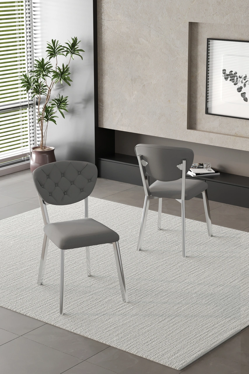 Mutfak Masası Takımı Elma Serisi 4 Sandalyeli Gri Gümüş