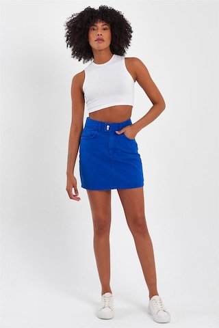 Kadın Çift Düğmeli Mini Kot Etek Saks-saks Saks Mavi