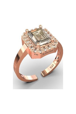 925 Ayar Zirkon Taşlı Rose Ayarlanabilir Baget Gümüş Yüzük 10-20