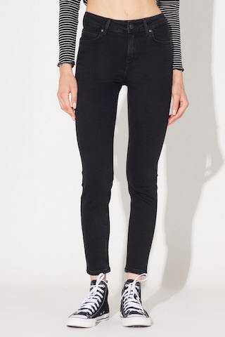 Lee Forever Skinny Fit Dar Kesim Yüksek Bel Yıkamalı Siyah Esnek Jean Kot Pantolon L32SOZD45 Siyah