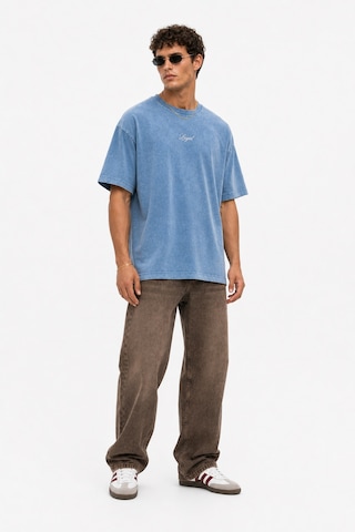 Respire Erkek Nakış Detaylı Yıkamalı Oversize T-shirt Mavi