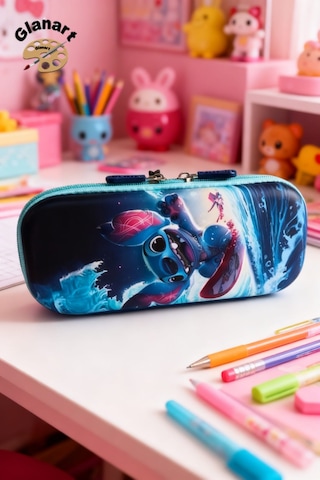 Stitch Kabartmalı İçi Fileli Kalem Kutusu Kalemlik 1 Adet Mavi