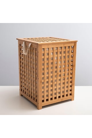 Büyük Boy Ahşap Bambu Kirli Sepeti 45x45x62 Diğer