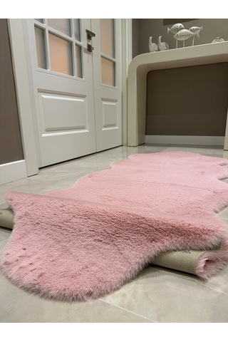 Ultra Soft Pembe Yumuşak Dokulu Peluş Halı Çift Kafa Post
