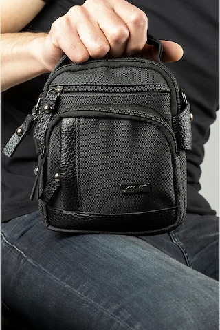 Kanvas Deri Detay Erkek Günlük El Omuz Askılı Çanta Siyah A101 Siyah