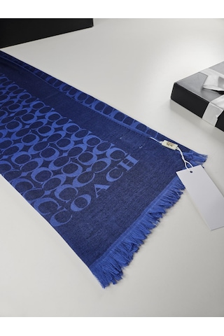 C Desen Yün İpek Şal İnce Kumaş Çift Taraflı Silk Scarfs Saks Mavi
