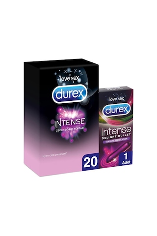 Durex Intense Zevkin Doruk Noktası Prezervatif 20'li + Delight Bullet Vibratör 1 Adet