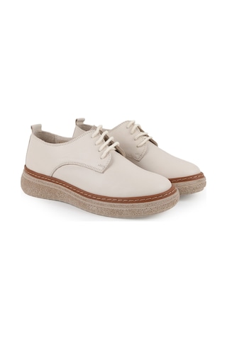 Mamma Mia Kadın Günlük Ayakkabı Hakiki Deri Bağcıklı Kalın Platform Taban Oxford Sneaker 26y-7560 Krem