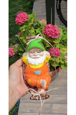 Dafniart Hamakta Yatan Cüce Bahçıvan Balkon Bahçe Dekor Turuncu