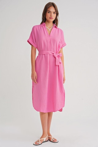 4720 Kadın Pile Detaylı Bağlamalı V Yaka Müslin Elbise Pembe Pembe