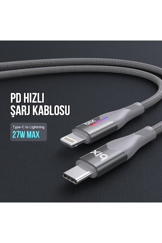 Bix BX04CL Type-c To Lightning 27w Şarj Data Kablosu 1 M Gri
