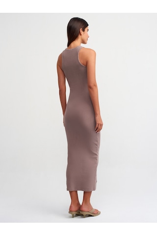 Dilvin Yıkama Efektli Midi Elbise Kahve Kahverengi