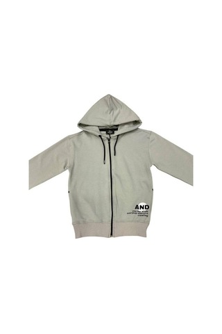 Erkek Çocuk Kapüşonlu Fermuarlı Pamuklu Hırka-15355 Gri