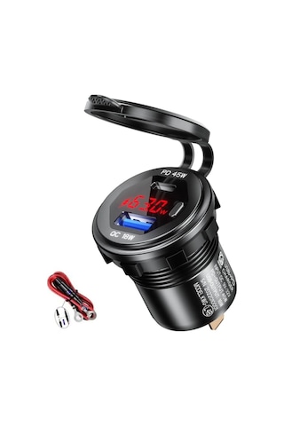 12-24volt Araç/tekne/motosiklet(Quick)Şarj Usb/TypeC Kırmızı Işık