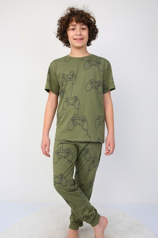 Zuzunga Kısakollu Play Console Desenli Erkek Çocuk Pijama Takımı Alt-üst Kahverengi