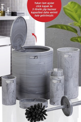 Okyanus Home Yuvarlak Mermer Desenli 5'Li Banyo Seti OKY-513 Gri