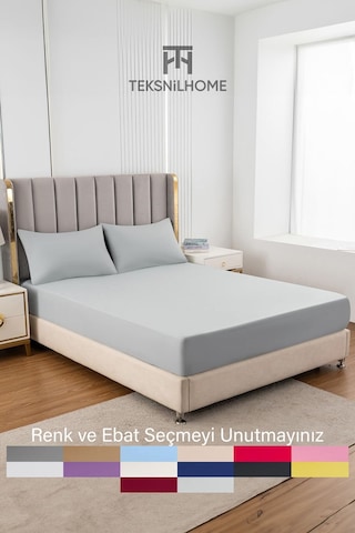 Ranforce Gri Pamuklu Tek / Çift Kişilik Battal Tam Kenar Lastikli Çarşaf 14 Renk Fıtted Gri