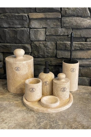 Yeni Traverten 7'li Banyo Seti Kendinden Tutmalı Kapaklar 1.sınıf İşçilik Ve Malzeme Beyaz