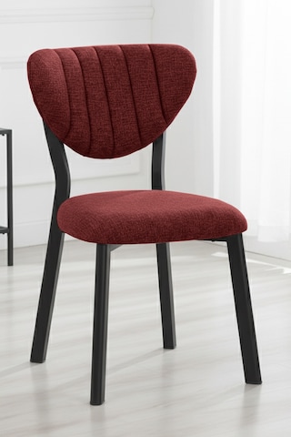 Nemeron Mutfak Sandalyesi Keten Kumaş Metal Sandalye Silinebilir Kafe Salon Sandalyesi - Kırmızı Kırmızı