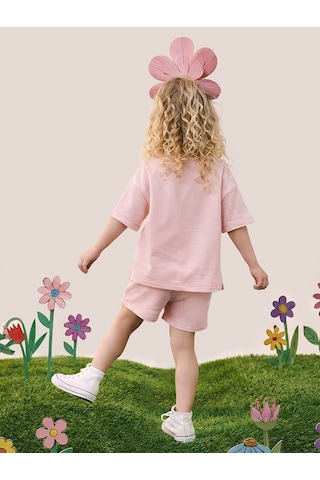 Mshb&g Pembe Oversize T-shirt Şort Takım Kız Çocuk %100 Pamuk Çok Renkli
