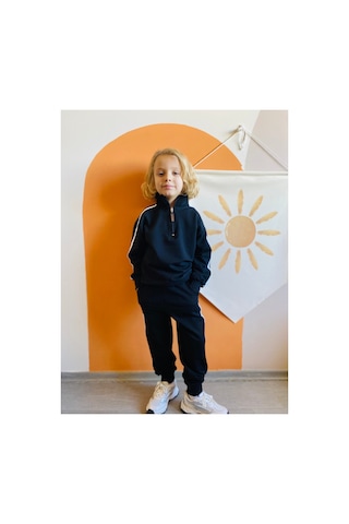 Heyadventure Erkek / Kız Çocuk Dik Yaka Sweatshirtlü Şerit Detaylı Eşofman Takımı Siyah