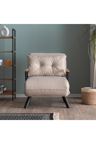 Pafu Sando Tekli Katlanır Yataklı Koltuk Keten Krem Krem