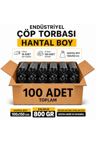 Endüstriyel Çöp Torbası Hantal Boy 100x150 Cm 800 Gr 10 Rulo 100 Adet