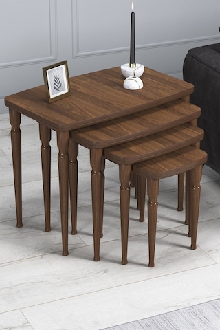 Imaj Mdf Ve Lake Boya, Ceviz 4lü Zigon Sehpa Takımı, Ceviz Gürgen Ayaklar Sehpalar Ceviz Ayaklar Ceviz