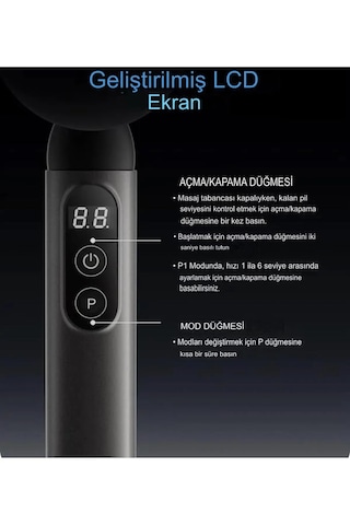 Enshall Amg16 Saplı Masaj Tabancası,lcd Ekranlı Sırt Masaj Aleti Açık Gri