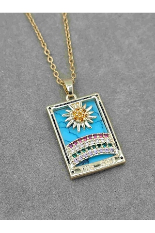 The Sun Tarot Kartı Çelik Kolye Altın